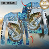 Maxcorners Fishing Blue Camo Water Splash Personalized Name, Team Name 3D Long Sleeve Shirt ( 12 Fish Species)