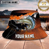 Maxcorners Fishing Bold Orange Black Fishing Scene with Dynamic Splash Personalized Name 3D Bucket Hat (13 Fish Species)