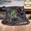 Maxcorners Fishing Blue Water Camo Fishing Illustration Personalized Name 3D Bucket Hat (13 Fish Species)