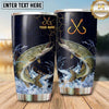 Maxcorners Fishing Tumbler Navy Gold Crossed Hook Splash Design Personalized Name Tumbler (13 Species)
