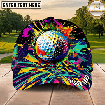 Maxcorners Golf Color Splash Artistic Golf Ball Personalized Name 3D Classic Cap