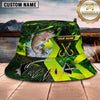 Maxcorners Fishing Neon Green Sport Personalized Name 3D Bucket Hat (12 Fish Species)