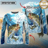 Maxcorners Fishing Blue Water Splash Personalized Name, Team Name 3D Long Sleeve Shirt ( 12 Fish Species)