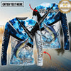 Maxcorners Fishing Blue Scale Splash Personalized Name, Team Name 3D Long Sleeve Shirt ( 12 Fish Species)