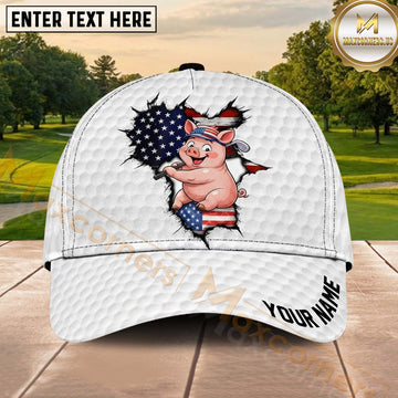 Maxcorners Golf Patriotic Pig Golfer Golf Ball Texture Personalized Name 3D Classic Cap