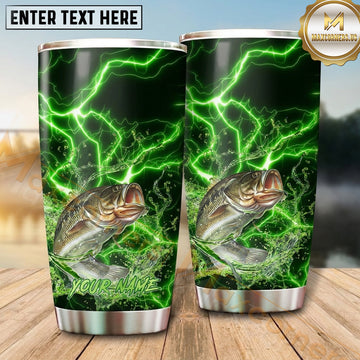 Maxcorners Fishing Tumbler Black Neon Green Thunder Design Personalized Name Tumbler (13 Species)