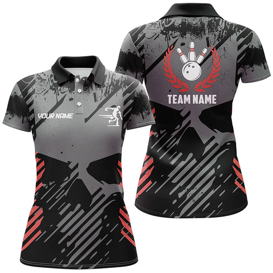 Maxcorners Bowling And Pins Retro Bowling Multicolor Option Customized Name 3D Shirt For Women