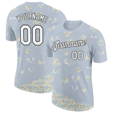 Maxcorners Pickleball Paddle Ball Light Blue Pastel Floral Pattern Personalized Name 3D Unisex Shirt
