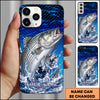 Maxcorners Fishing Blue Geometric Splash Wave Personalized Name Phone Case (12 Fish Species)
