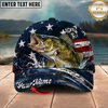 Maxcorners Fishing Patriotic USA Flag Water Splash Personalized 3D Cap (12 Fish Species)