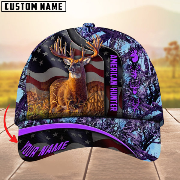 Maxcorners Best USA Flag Pattern Deer Hunting Camouflage Multicolor Personalized Name 3D Cap