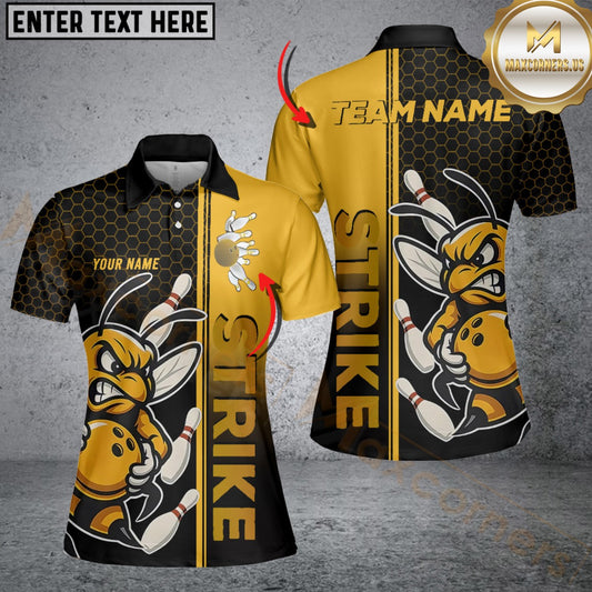 Maxcorners Bowling Honeycomb Angry Bee Strike Style Customized Name, Team Name 3D Shirt For Women