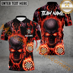 Maxcorners Darts Skull Flame Mutilcolor Options Personalized Name, Team Name 3D Polo Shirt