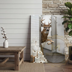 Maxcorners Deer Canvas White Bathroom Toilet Paper Stack Canvas Wall Art
