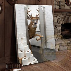 Maxcorners Deer Canvas White Bathroom Toilet Paper Stack Canvas Wall Art