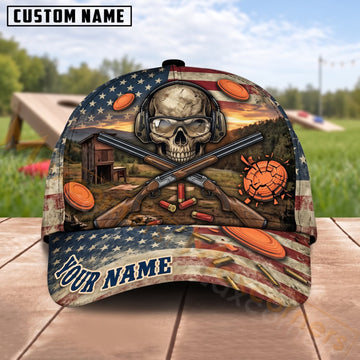 Maxcorners Trap & Skeet Shooting Patriotic Skull Clay Shooter Personalized Name 3D Cap
