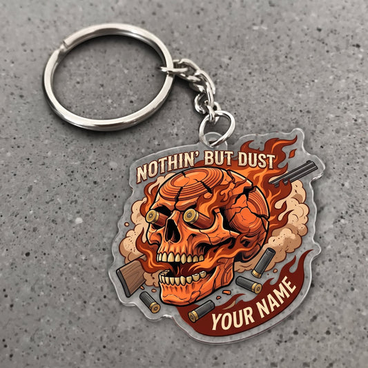 Maxcorners Clay Shooting Nothin But Dust Flaming Skull And Clay Target Customized Name 3D Keychain And Ornament