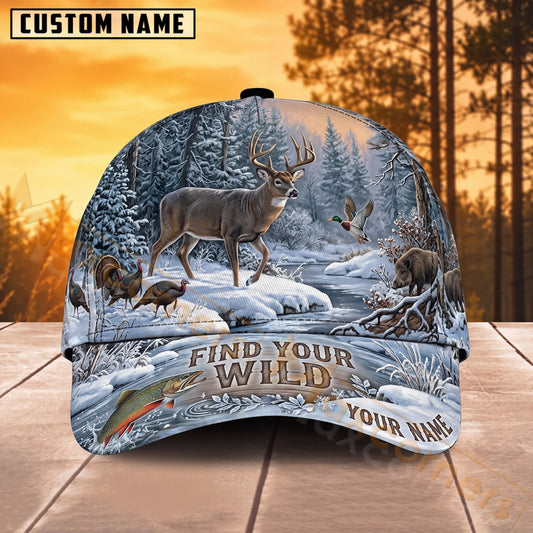 Maxcorners Moose Hunting Snowy Wilderness Find Your Wild Personalized Name 3D Cap