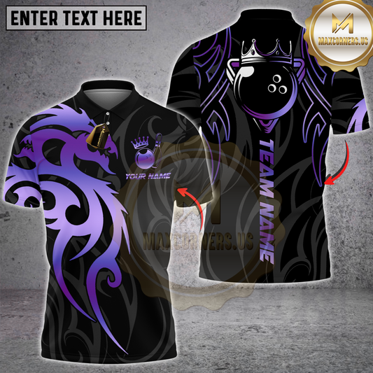 Maxcorners Bowling Sport Dragon Tribal Crown Multicolor Customized Name, Team Name 3D Shirts