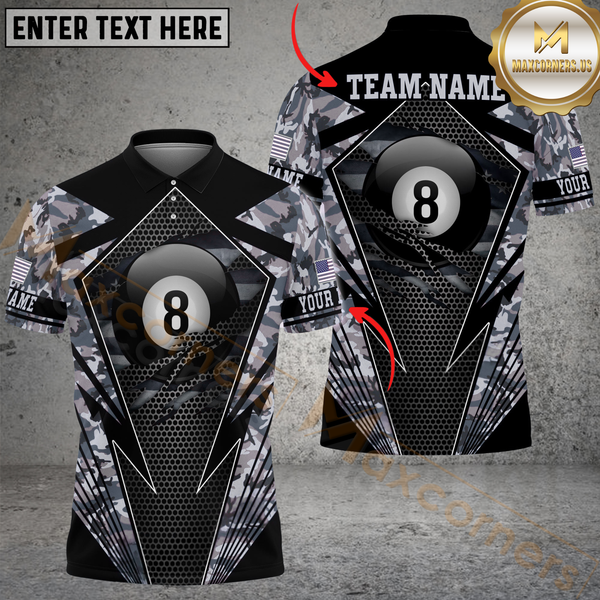 Maxcorners Billiard 8-Ball Pool Camo Multicolor Option Customized Name, Team Name 3D Polo Shirt