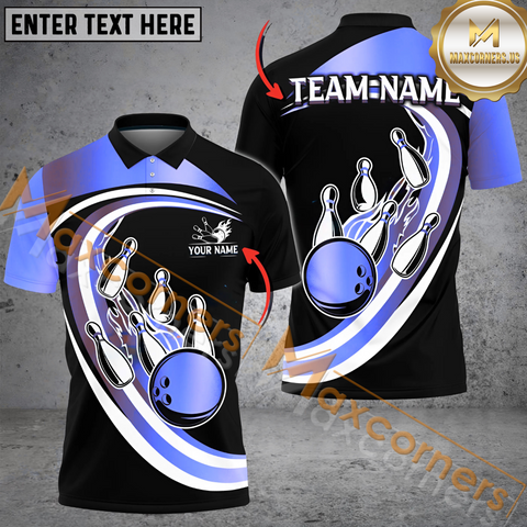 Maxcorners Round And Round Bowling Jersey Multicolor Option Customized Name, Team Name 3D Polo Shirt