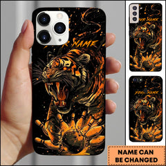 Maxcorners Bowling Orange Tiger Ball Pins Personalized Name Phone Case