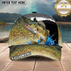Maxcorners Fishing Green Scale Angler Silhouette Water Splash Personalized Name 3D Cap (12 Fish Species)