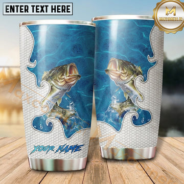 Maxcorners Fishing Tumbler White Blue Ornamental Ocean Design Personalized Name Tumbler (13 Species)