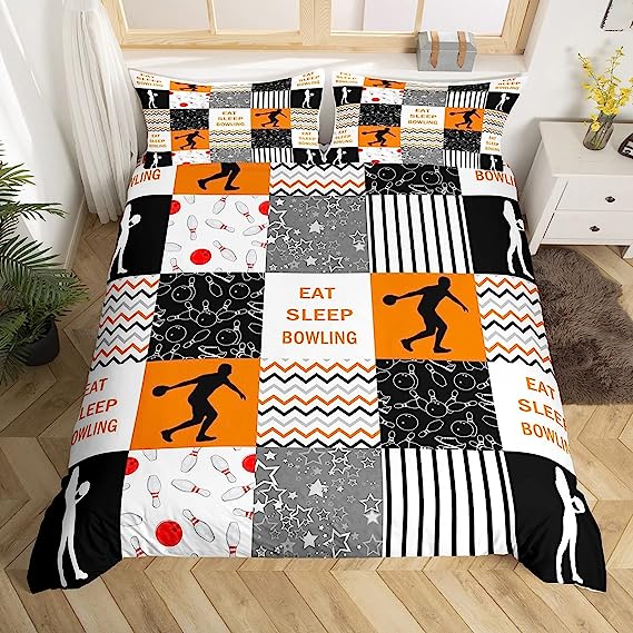 Maxcorners Eat Sleep Bowling Pattern Classic 3D Bedding Set