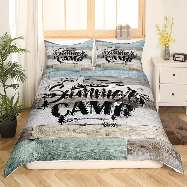 Maxcorners Summer Camp Bedding Set Twin, Camper Decor Bedding Set