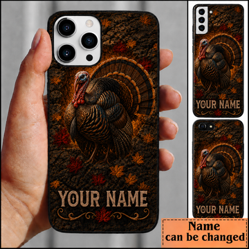Maxcorners Hunting Turkey Pinecone Autumn Leaves Customized Name Phone Case