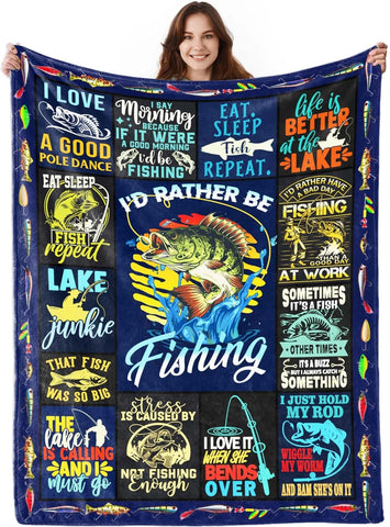 Maxcorners Lake Junkie I'd Rather Be Fishing Blanket