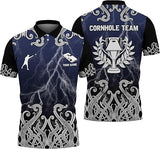 Maxcorners Custom Name Cornhole Lightning Viking Pattern Polo 3D Shirt For Team