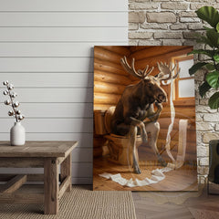 Maxcorners Moose Canvas Log Cabin Bathroom Toilet Paper Canvas Wall Art