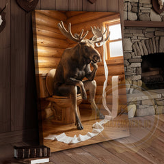Maxcorners Moose Canvas Log Cabin Bathroom Toilet Paper Canvas Wall Art