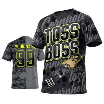 Maxcorners Cornhole Toss Boss Black Typography Personalized Name 3D Unisex Shirt