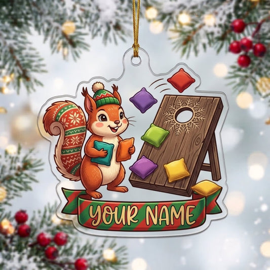 Maxcorners Cornhole Christmas Squirrel Colorful Bean Bags Customized Name 3D Keychain And Ornament