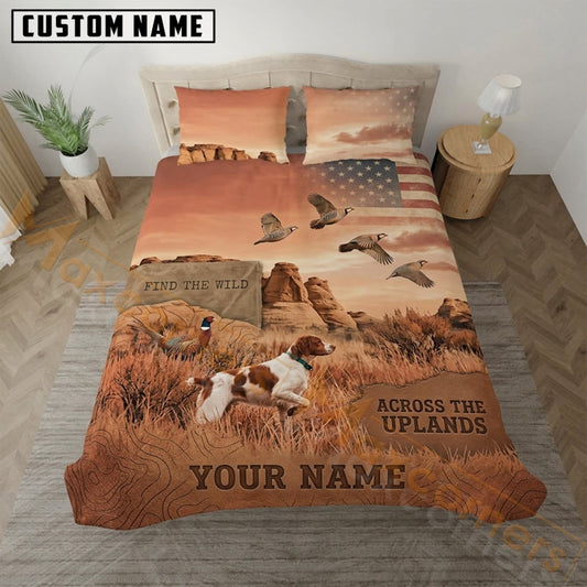 Maxcorners Upland Bird Hunting American Flag Across The Uplands Bedding Set 3D Print Custom Name