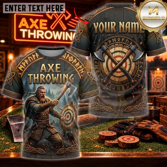 Maxcorners Axe Throwing Vintage Forest Axe Thrower Personalized Name 3D Unisex Shirt