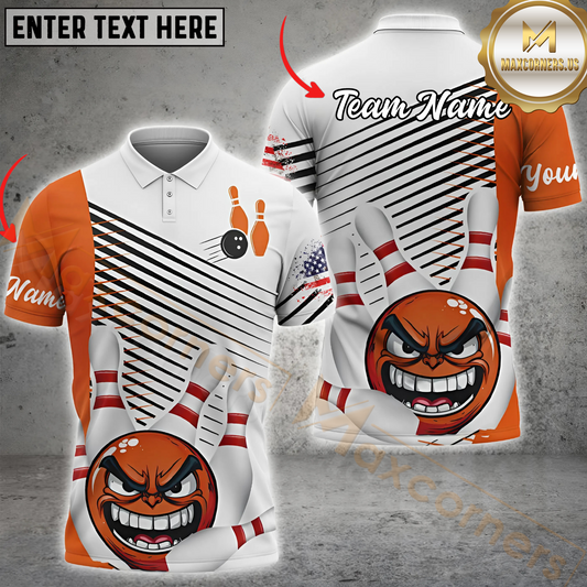 Maxcorners Bowling Shirt Angry Ball & Pins Cartoon Style Multicolor Personalized 3D Shirt