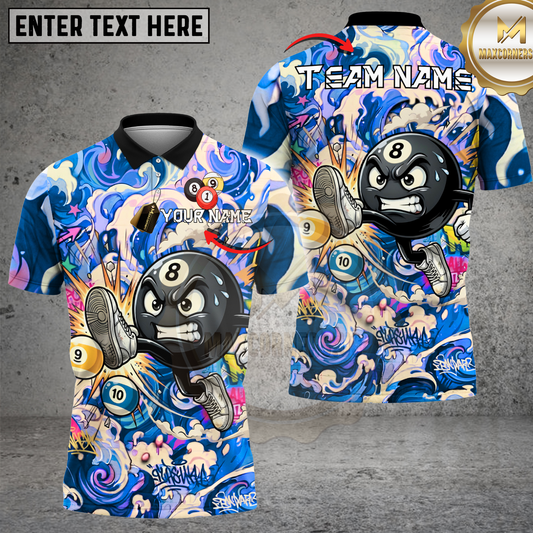 Maxcorners 8Ball Pool Shirt Graffiti Splash Art Billiards Hustle Style Multi Options Personalized Name, Team Name Unisex 3D Shirt (4 Colors)