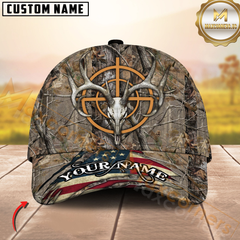 Maxcorners American Flag Buck Hunting Skull Personalized 3D Cap Printed Multicolor