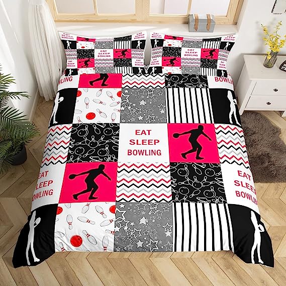 Maxcorners Eat Sleep Bowling Pattern Classic 3D Bedding Set