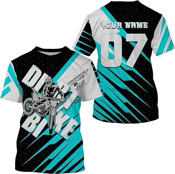 Maxcorners Motocross Dirt Bike Cyan Customize Name And Number 3D Shirts