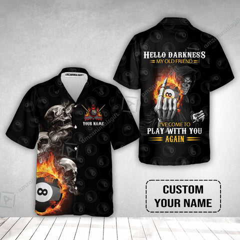 Maxcorners Personalized Skull Reaper 8 Ball Pool Billiards, Hello Darkness My Old Friend Hawaiian Shirt