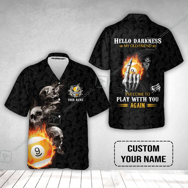 Maxcorners Skull Reaper Billiard Pool 9 Ball Hello Darkness My Old Friend Personalized Name Hawaiian Shirt