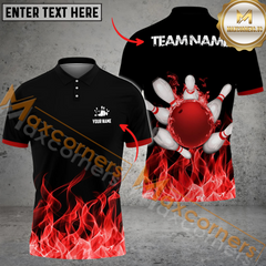 Maxcorners Ball And Pins Ink Fire Pattern Bowling Jersey Multicolor Options Personalized Name, Team Name 3D Shirt