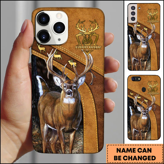 Maxcorners Deer Hunting Antler Leather Personalized Name 3D Phone Case