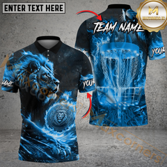 Maxcorners Flame Roar Lion Disc Golf Polo Personalized Name, Team Name 3D Shirt (4 Colors)