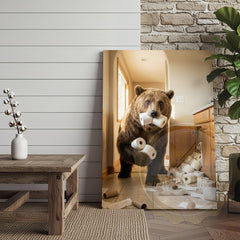 Maxcorners Bear Canvas Bathroom Toilet Paper Running Humor Canvas Wall Art